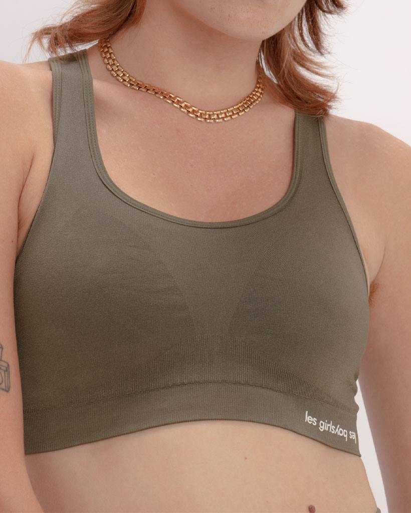 WOMEN'S SEAMLESS SPORT CROP BRA TOP DARK OLIVE - 19WA47377_1