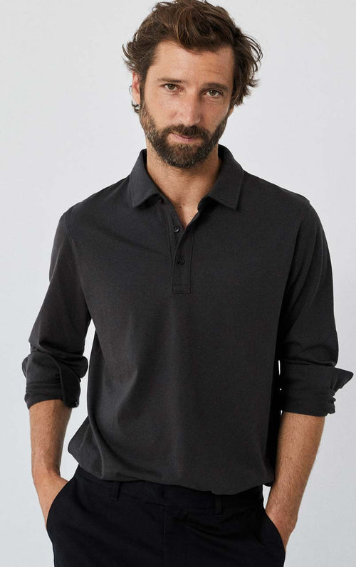 PL RIDEALF LONG SLEEVE POLO ASPHALT