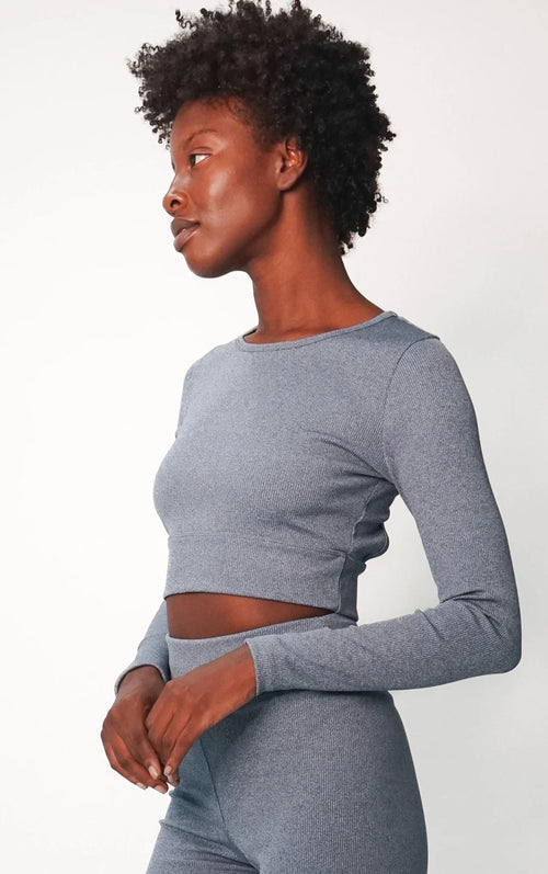 Kennedy L/S Top - Rib Stone Blue