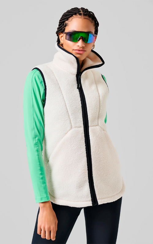 High Collar Pile Vest Off White