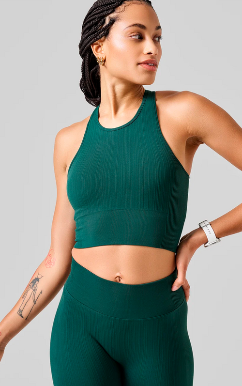 Multi Rib Seamless Padded Sports Top Dark Pine