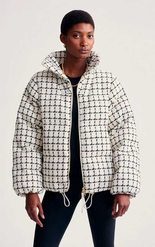 Eugene Check Short Puffer Egret Mono Check